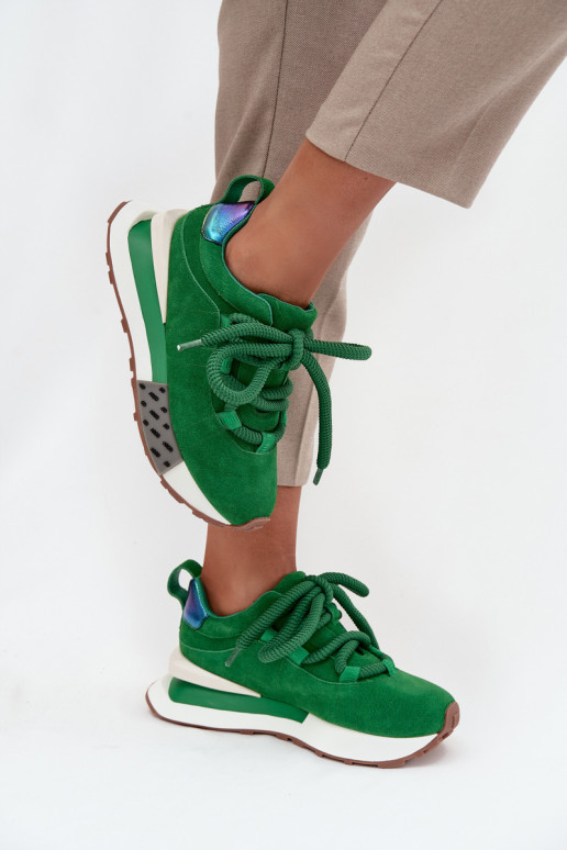 Faux suede women's sneakers with platform and chunky laces in green Artiker 55C0136