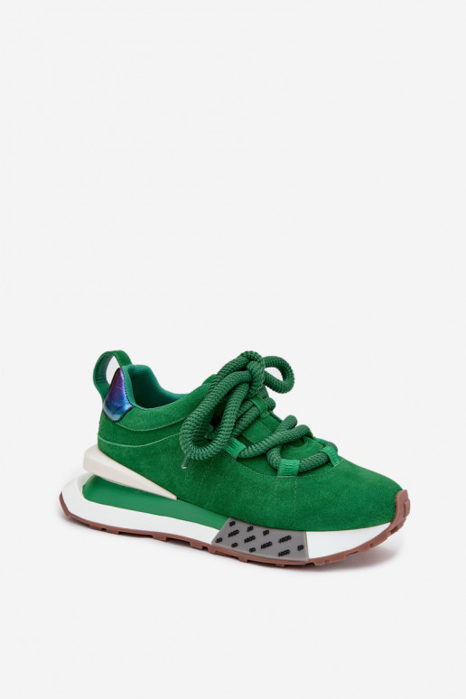 Faux suede women's sneakers with platform and chunky laces in green Artiker 55C0136