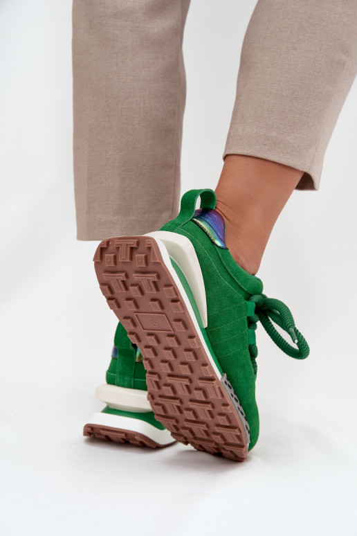 Faux suede women's sneakers with platform and chunky laces in green Artiker 55C0136