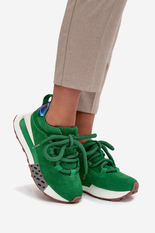 Faux suede women's sneakers with platform and chunky laces in green Artiker 55C0136