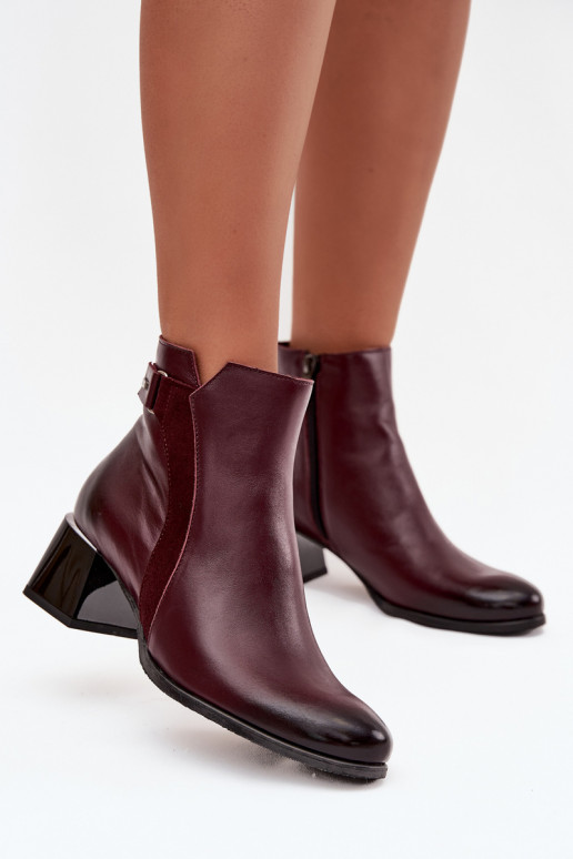 Leather women's ankle boots with heels in burgundy Zazoo 60563