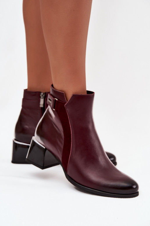 Leather women's ankle boots with heels in burgundy Zazoo 60563
