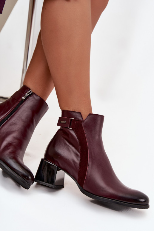 Leather women's ankle boots with heels in burgundy Zazoo 60563