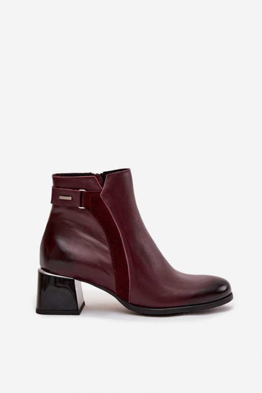 Leather women's ankle boots with heels in burgundy Zazoo 60563