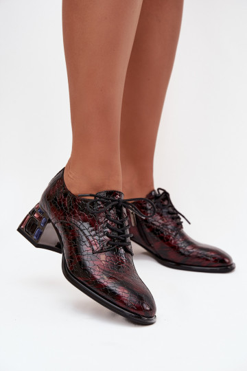 Patent leather women's loafers with heels and sparkling details in burgundy Artiker 57C0073