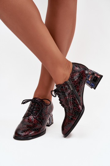 Patent leather women's loafers with heels and sparkling details in burgundy Artiker 57C0073 2