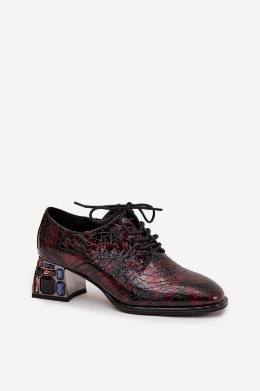Patent leather women's loafers with heels and sparkling details in burgundy Artiker 57C0073