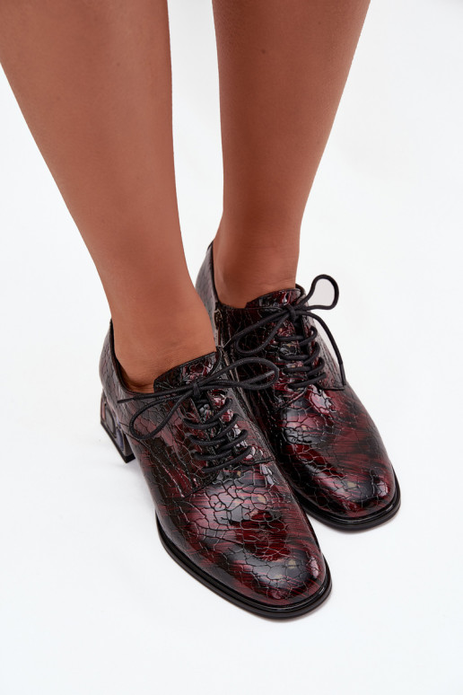 Patent leather women's loafers with heels and sparkling details in burgundy Artiker 57C0073