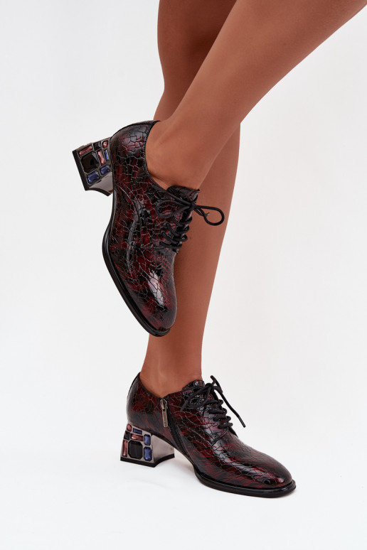 Patent leather women's loafers with heels and sparkling details in burgundy Artiker 57C0073