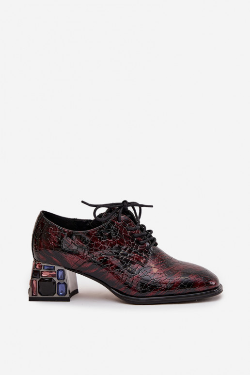 Patent leather women's loafers with heels and sparkling details in burgundy Artiker 57C0073