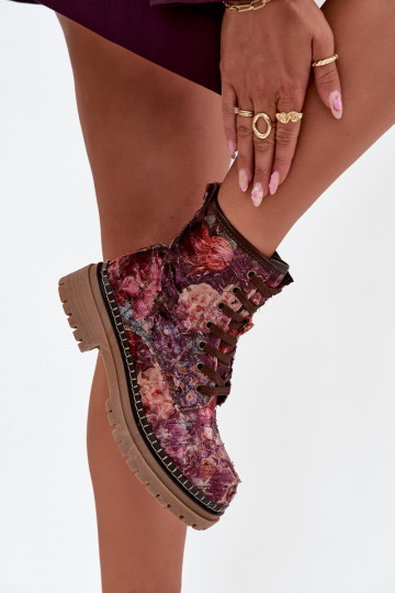 Patterned women's ankle boots in burgundy Artiker 57C1055