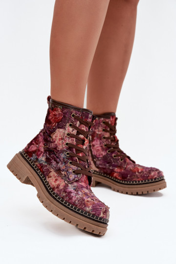 Patterned women's ankle boots in burgundy Artiker 57C1055 2