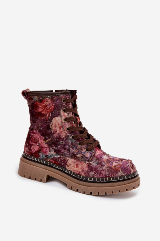 Patterned women's ankle boots in burgundy Artiker 57C1055