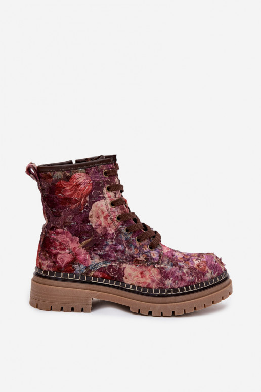 Patterned women's ankle boots in burgundy Artiker 57C1055