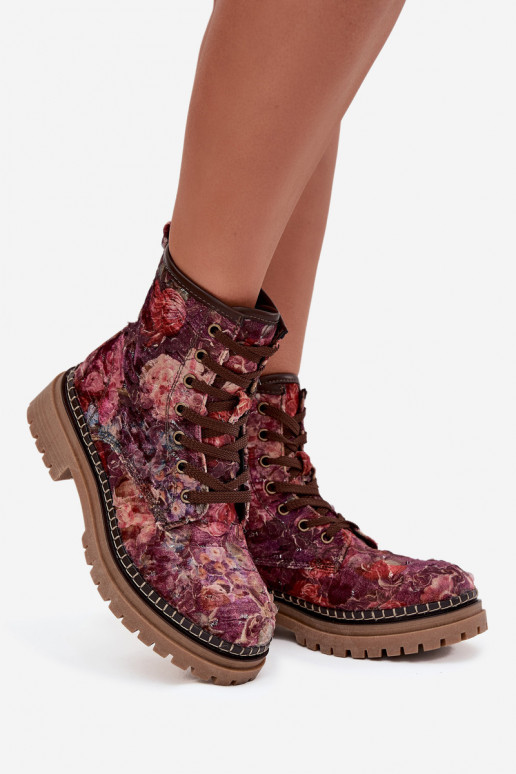 Patterned women's ankle boots in burgundy Artiker 57C1055