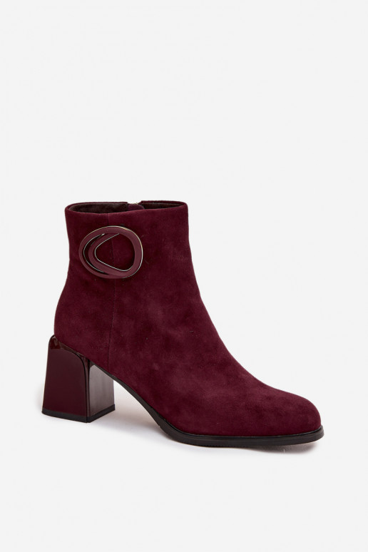 Faux suede warm ankle boots with decorative details in burgundy Artiker 57C0016