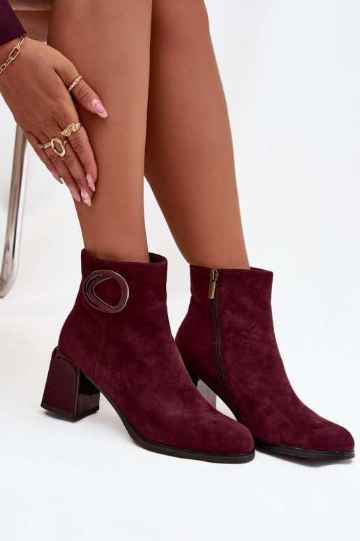 Faux suede warm ankle boots with decorative details in burgundy Artiker 57C0016