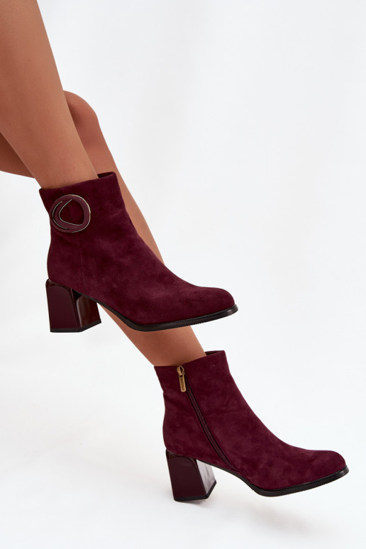 Faux suede warm ankle boots with decorative details in burgundy Artiker 57C0016