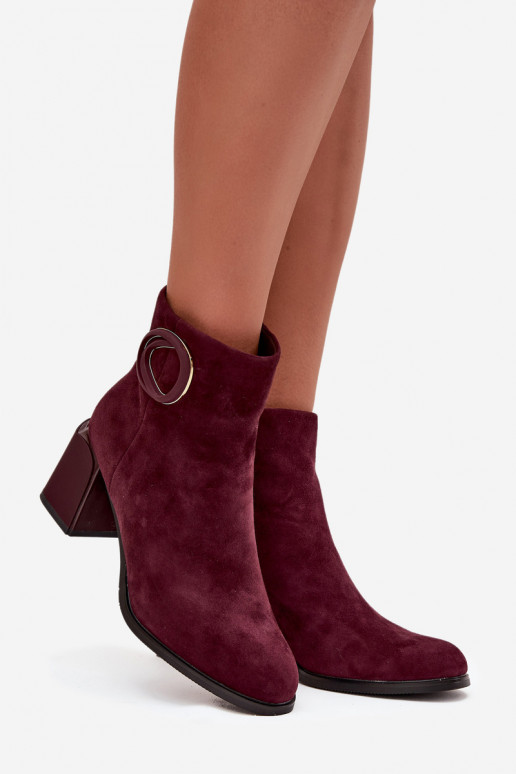 Faux suede warm ankle boots with decorative details in burgundy Artiker 57C0016