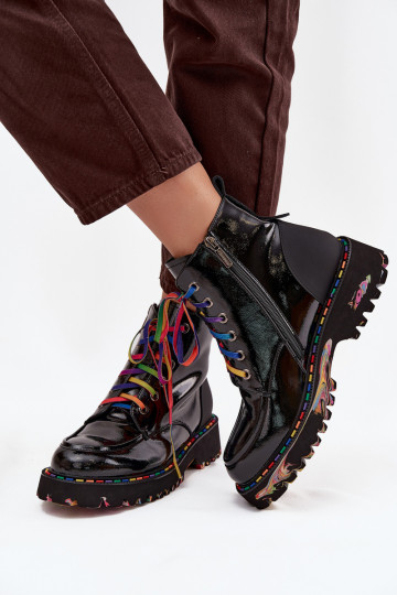Leather women's ankle boots with patent effect in black Artiker 57C0064 2