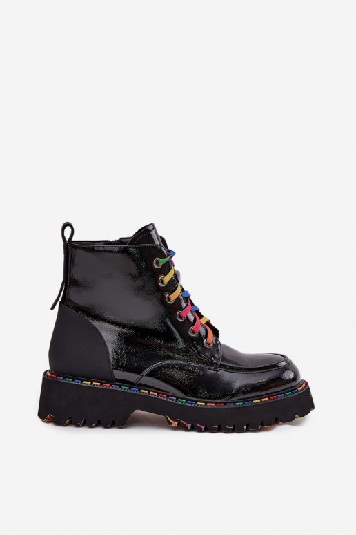 Leather women's ankle boots with patent effect in black Artiker 57C0064
