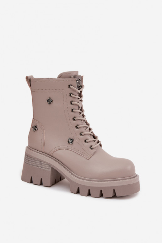Leather women's work ankle boots with buckles in sand Artiker 57C0181