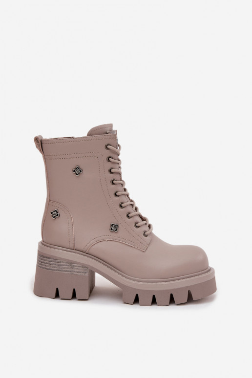 Leather women's work ankle boots with buckles in sand Artiker 57C0181