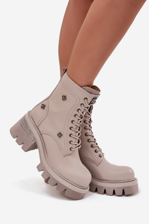 Leather women's work ankle boots with buckles in sand Artiker 57C0181