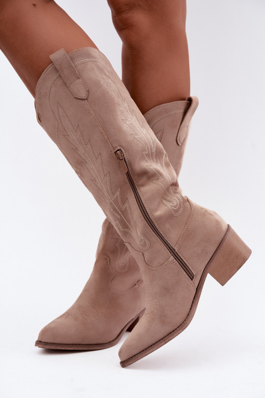 Sand-colored cowboy-style long boots Casena