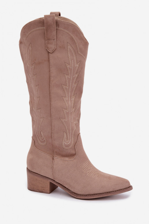 Sand-colored cowboy-style long boots Casena