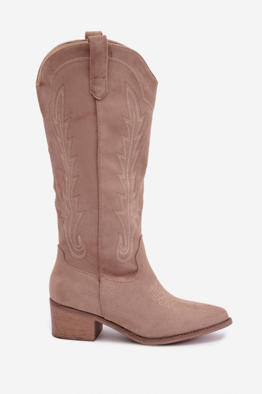 Beżowe kowbojskie długie buty Casena
