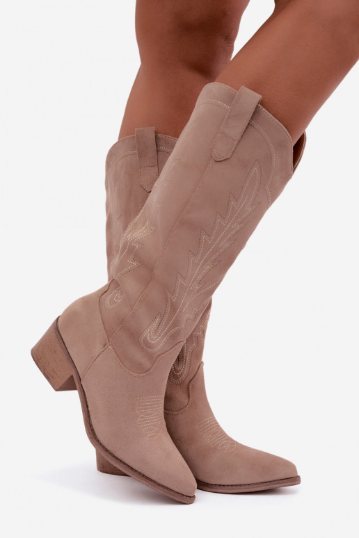 Sand-colored cowboy-style long boots Casena