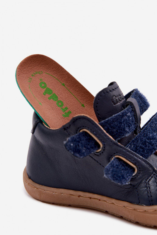 Dark blue children's leather shoes Barefoot Froddo G2130328
