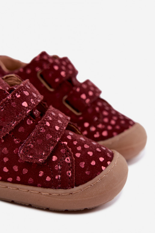 Burgundy children's suede shoes Barefoot with hearts Froddo G2130328-66