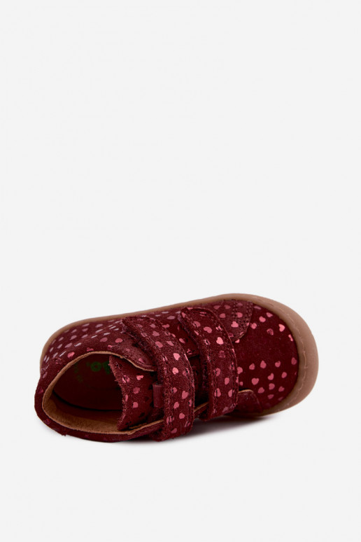 Burgundy children's suede shoes Barefoot with hearts Froddo G2130328-66