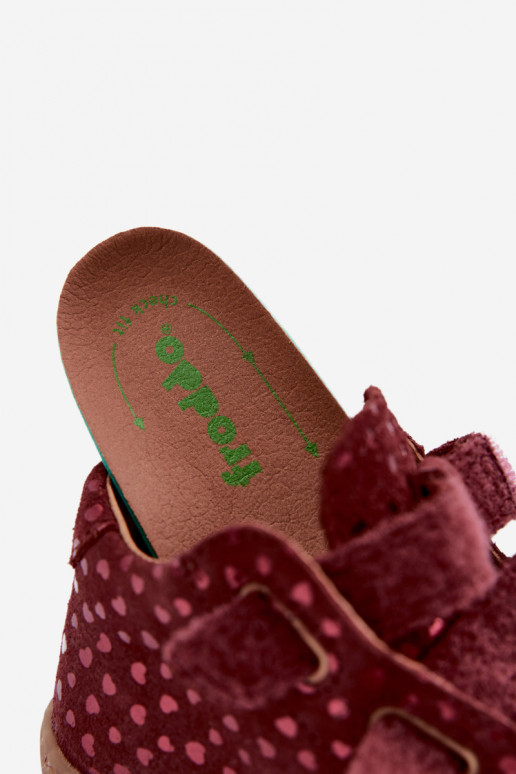 Burgundy children's suede shoes Barefoot with hearts Froddo G2130328-66