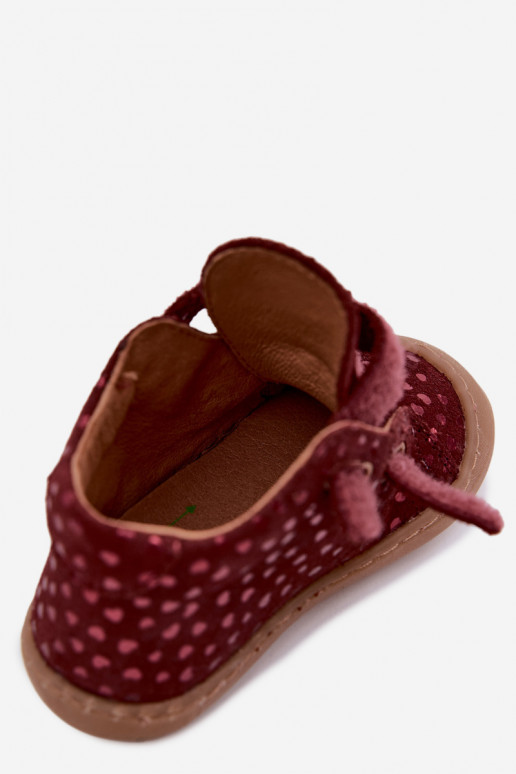 Burgundy children's suede shoes Barefoot with hearts Froddo G2130328-66