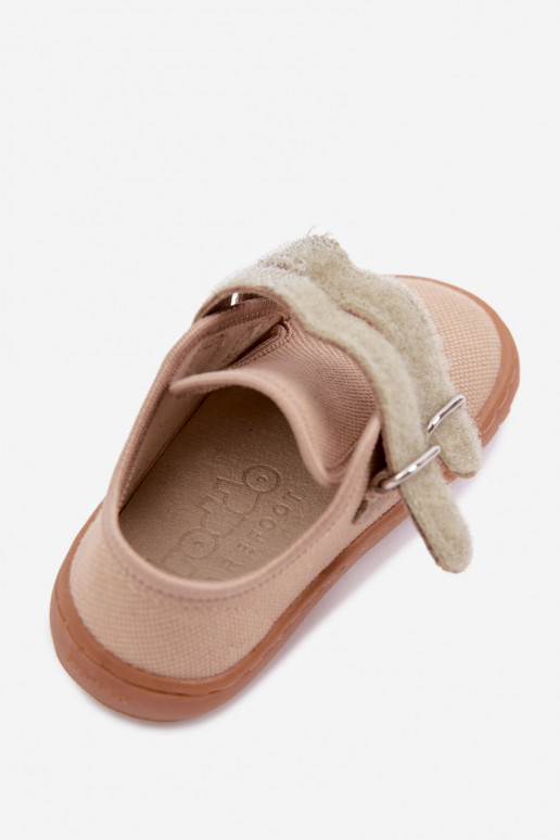 Beżowe dziecięce klapki Barefoot Froddo Canvas G1700440-22