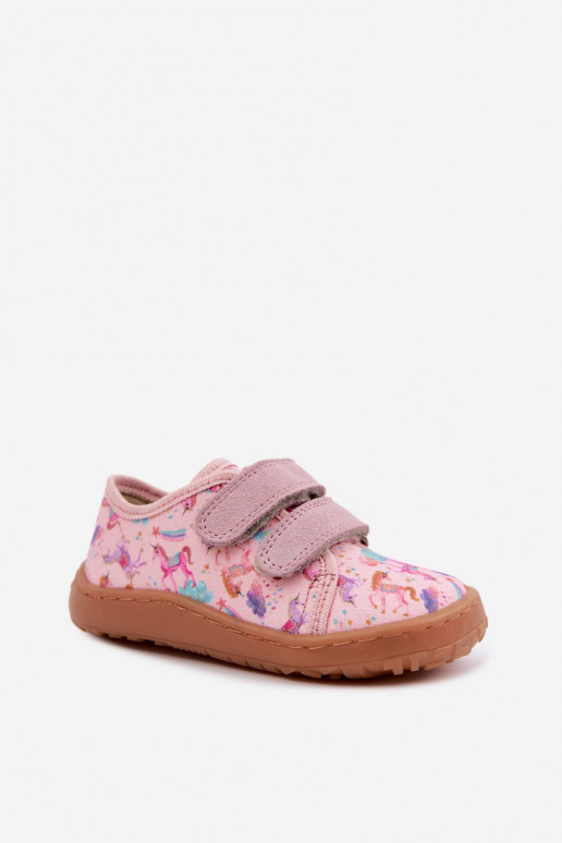 Różowe dziecięce klapki Barefoot Jednorożce Froddo Canvas G1700440-26