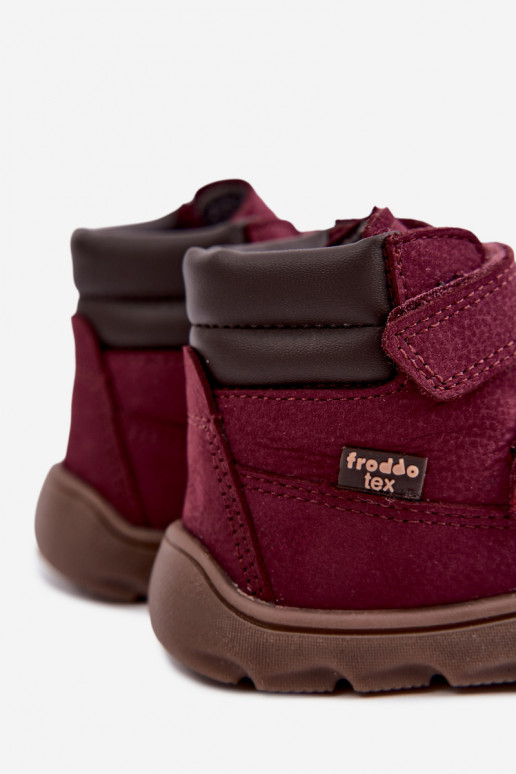 Burgundy children's leather shoes Barefoot Froddo G2110150-9