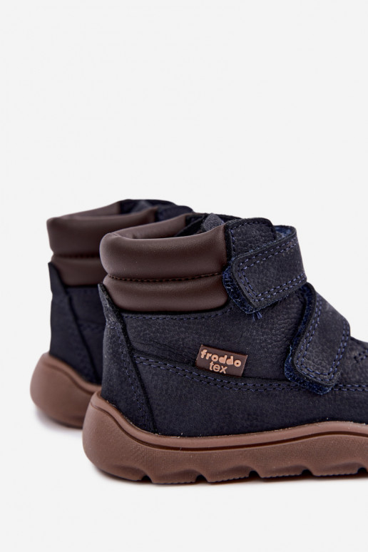 Dark blue children's leather shoes Barefoot Froddo G2110150