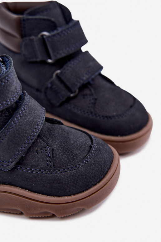 Dark blue children's leather shoes Barefoot Froddo G2110150