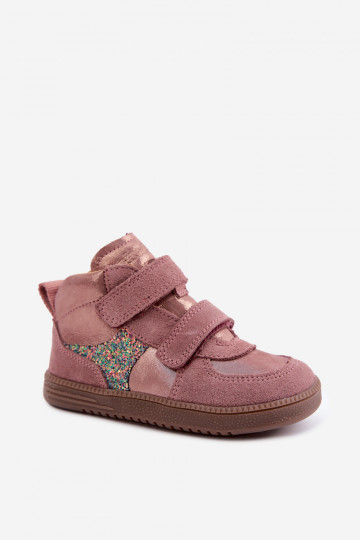 Pink children's suede shoes Barefoot with shine Froddo G2110157-5