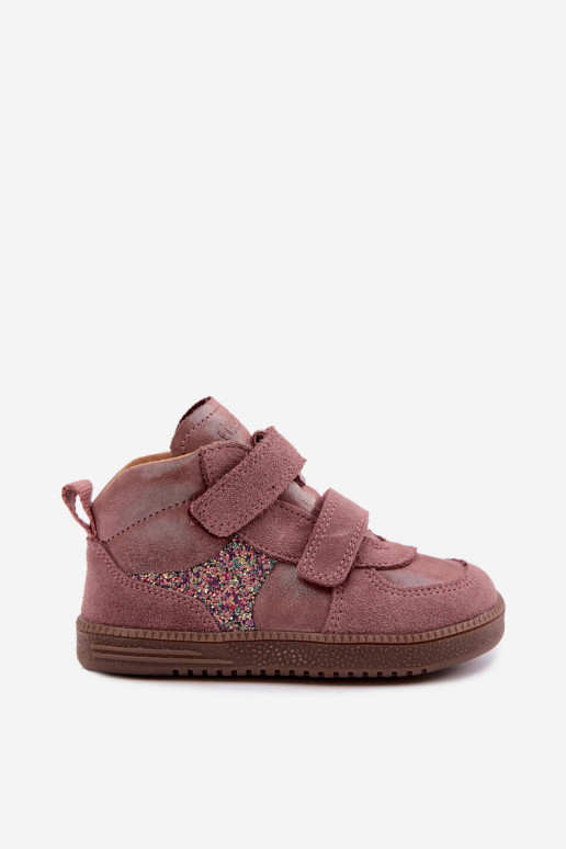 Różowe dziecięce zamszowe buty Barefoot z połyskiem Froddo G2110157-5