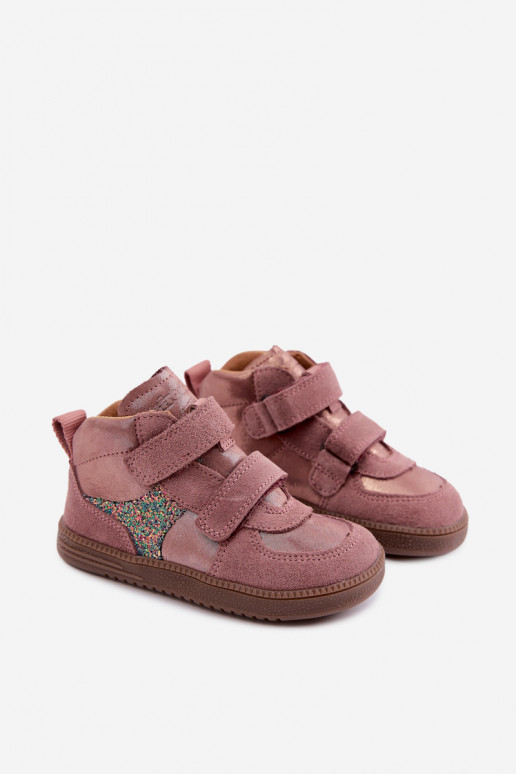 Różowe dziecięce zamszowe buty Barefoot z połyskiem Froddo G2110157-5