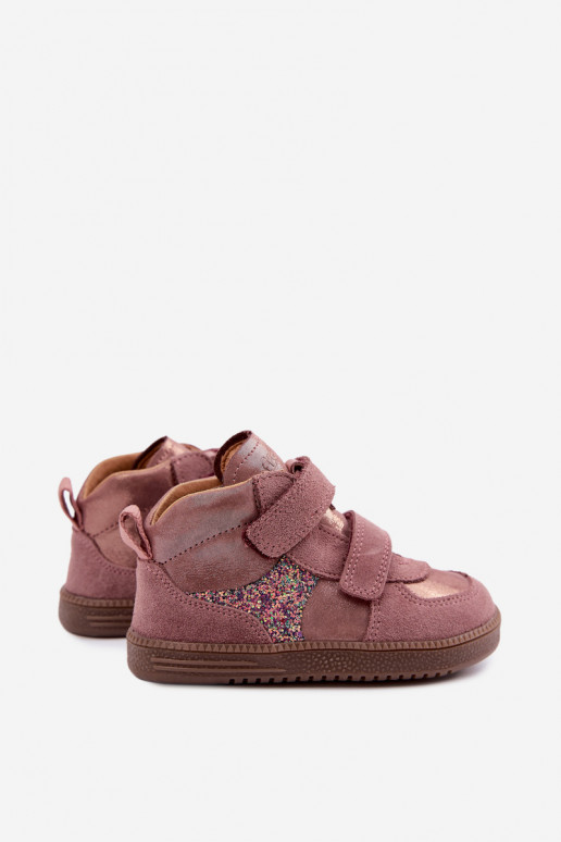 Pink children's suede shoes Barefoot with shine Froddo G2110157-5