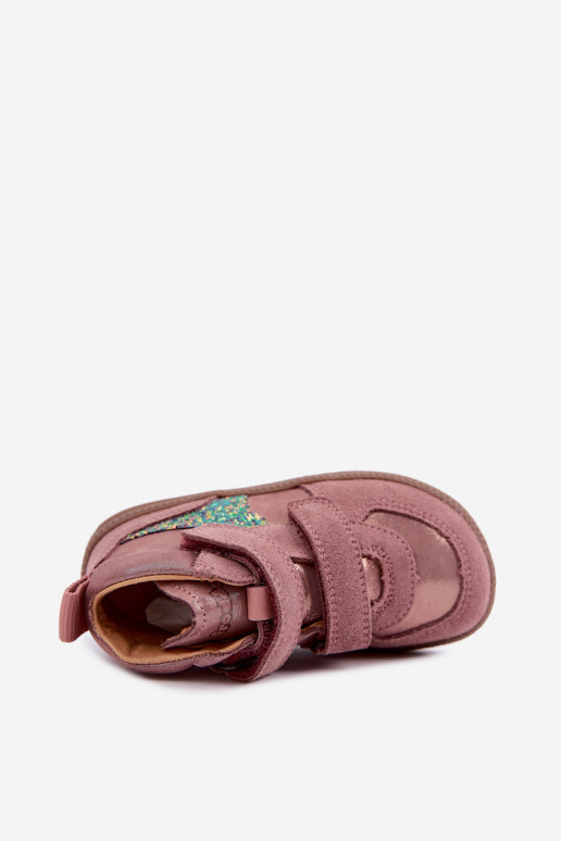 Pink children's suede shoes Barefoot with shine Froddo G2110157-5