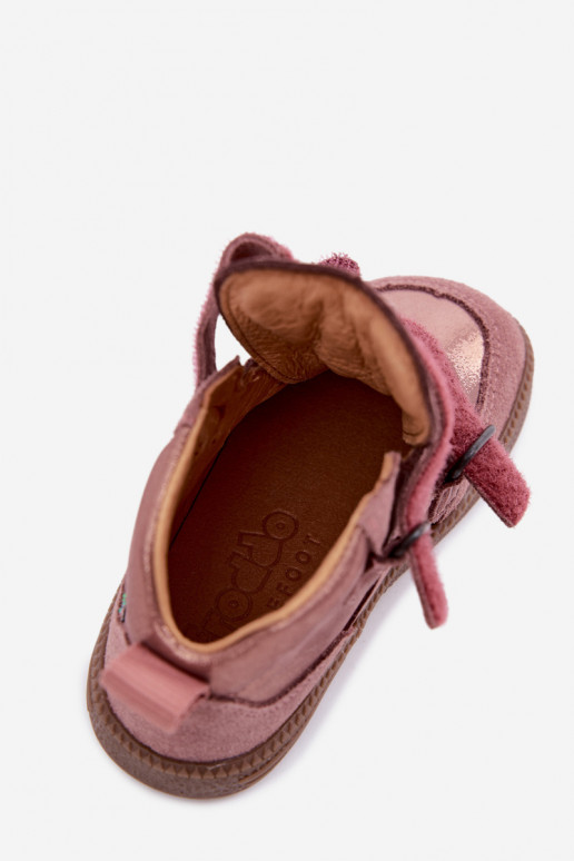 Rožinės spalvos vaikiški zomšiniai batai Barefoot su blizgesiu Froddo G2110157-5
