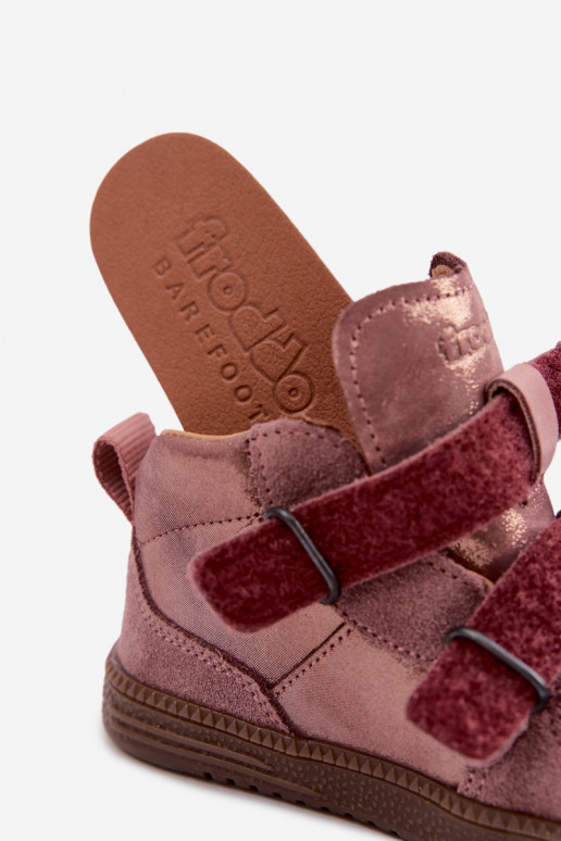 Pink children's suede shoes Barefoot with shine Froddo G2110157-5
