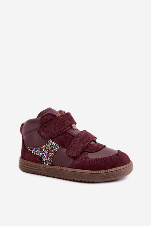 Bordowe dziecięce zamszowe buty Barefoot Froddo G2110157-4
